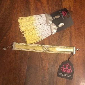 Lot of 2 new Paparazzi yellow earrings & bracelet